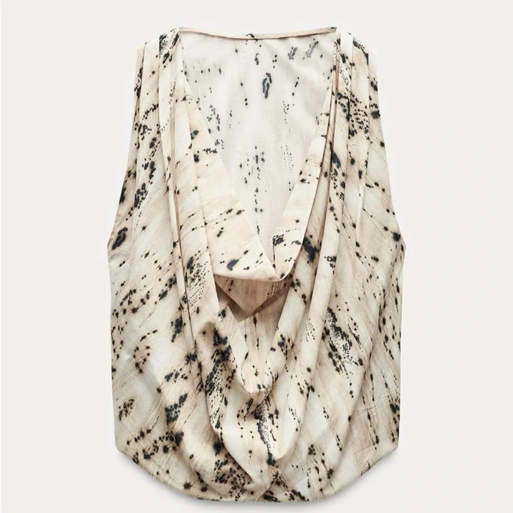 NWT Zara VOLUMINOUS PRINTED TOP ZW COLLECTION Black/Ecru Size Small - Picture 6 of 9